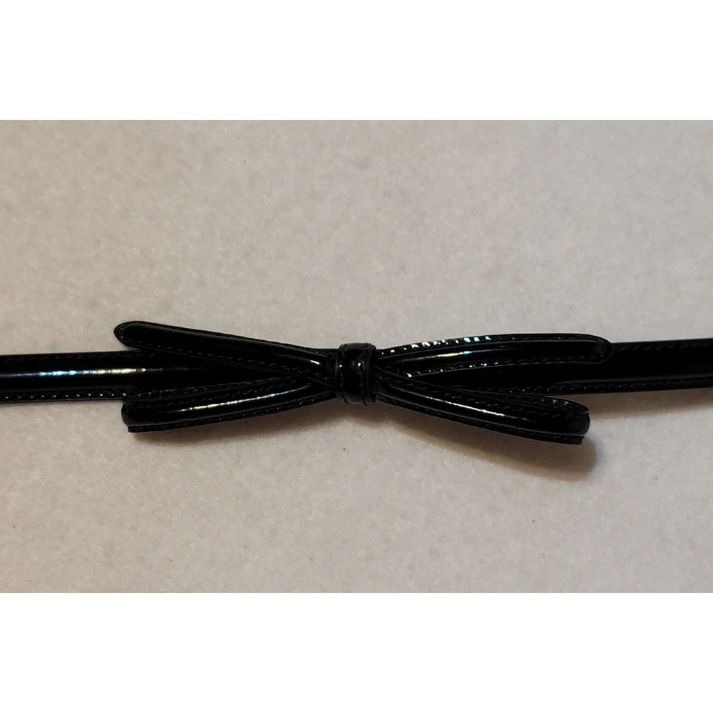 Prada Black Patent Leather Bow Thin Belt Gold Buckle Made in Italy Size 80/32